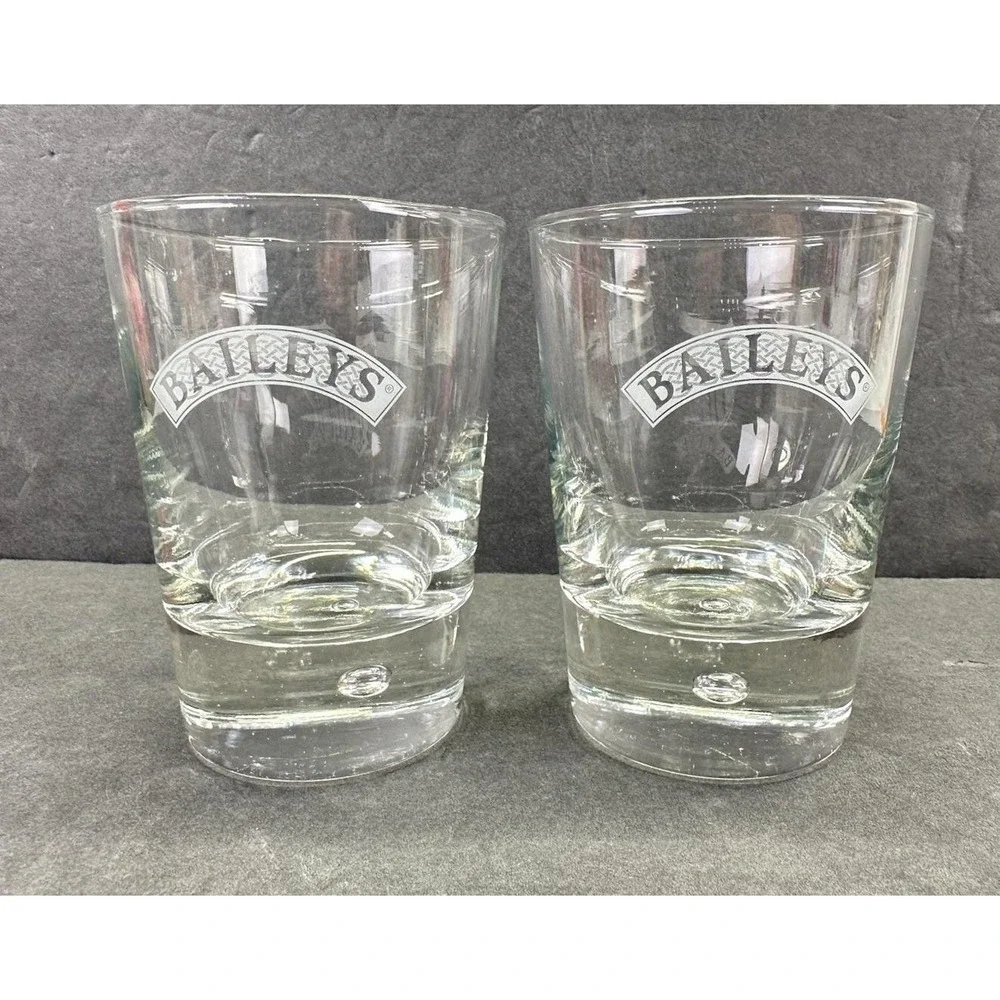 Baileys Set of 2 Rocks Glasses Bubble Bottom Heavy Base Irish Cream Barware